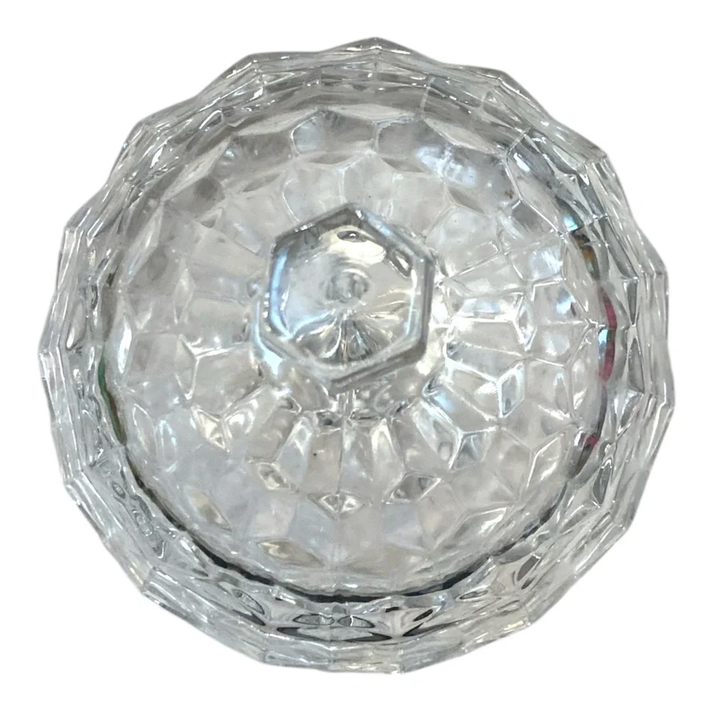 Vintage Clear Glass Candy Jar w/ Lid Pedestal Compote 7.25” Tall